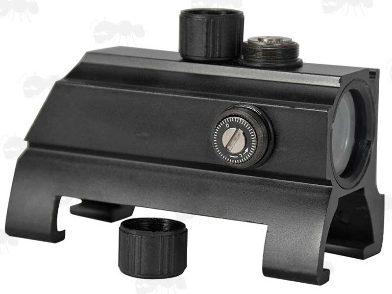 Click Adjustment Turret View on The Red and Green Dot Sight with Claw Base Mount for HK / MP5 Airsoft SMG