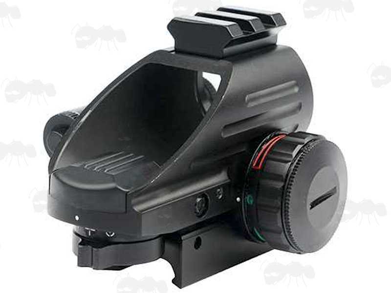 Rheostat View on The Reflex Multi-Reticle Red / Green Dot Reflex Sight for Weaver / Picatinny Rails, with Integrated Red Laser Unit