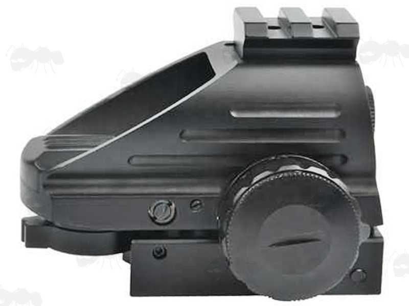 Right-Side View on The Reflex Multi-Reticle Red / Green Dot Reflex Sight for Weaver / Picatinny Rails, with Integrated Red Laser Unit