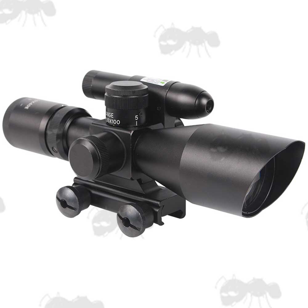 Pod 2.5-10x40 Red and Green Illuminated Compact Scope with Integrated Green Laser Sight Unit and Mount for Weaver / Picatinny Rails