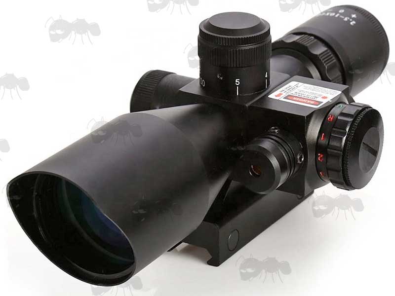 Pod 2.5-10x40 Red and Green Illuminated Compact Scope with Integrated Red Laser Sight Unit and Mount for Weaver / Picatinny Rails