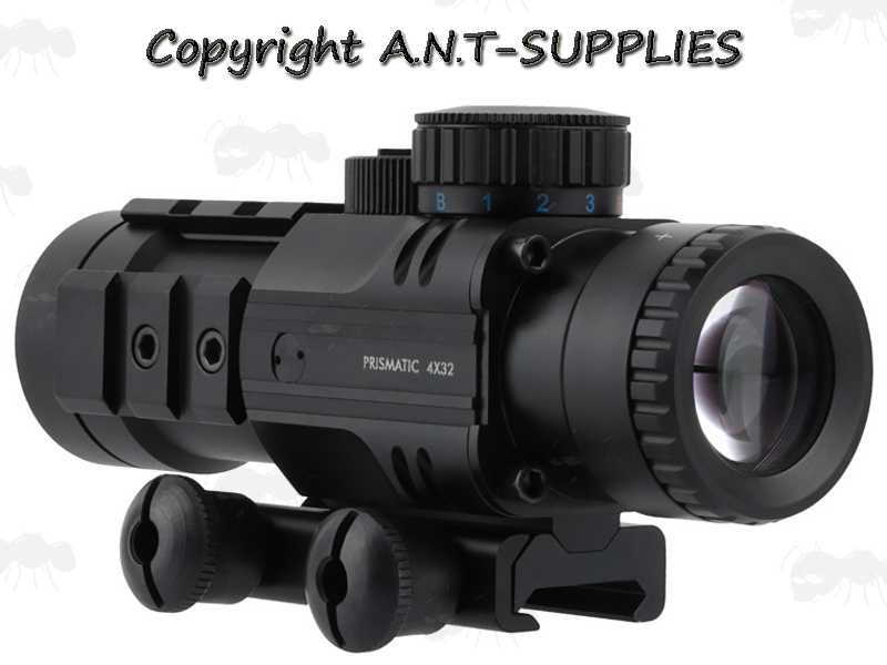 Illuminated 4x32 Prismatic Rifle Scope with Accessory Rails