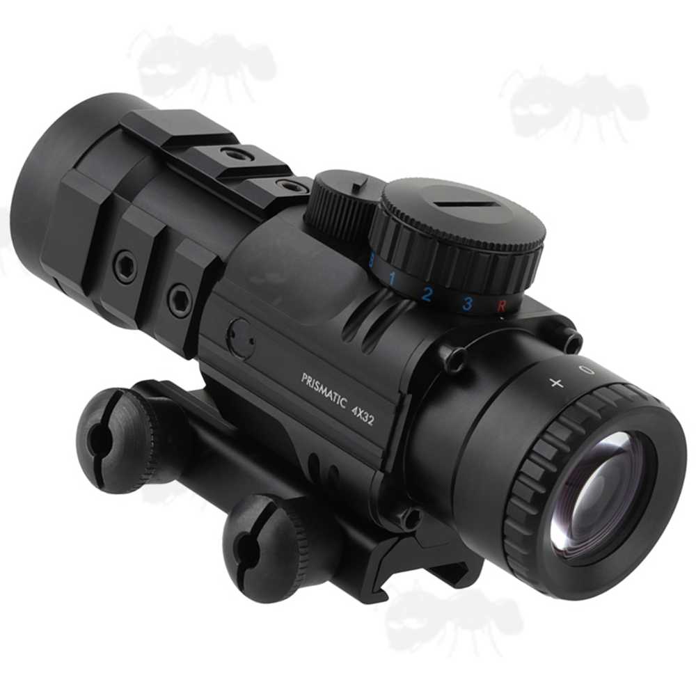 Illuminated 4x32 Prismatic Rifle Scope with Accessory Rails