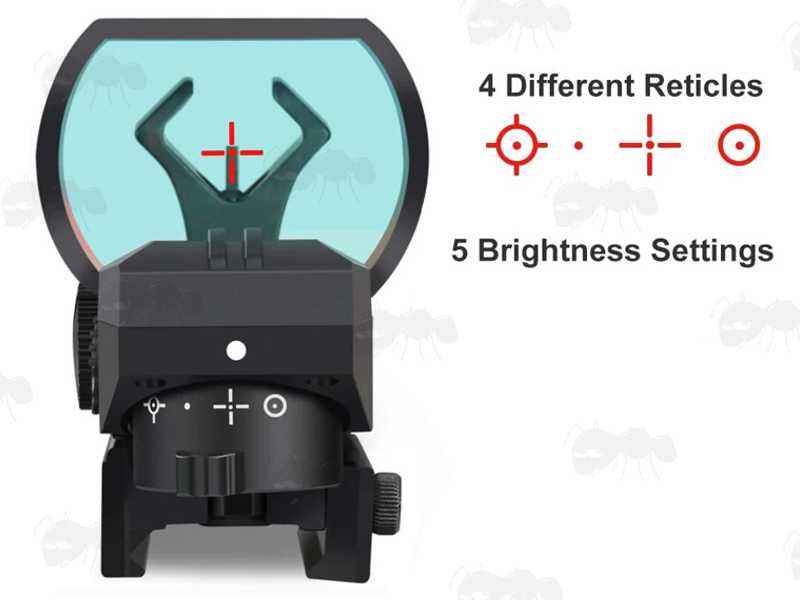 Four Reticle Types on The Large Reflex Gun Sight for Weaver / Picatinny Rails