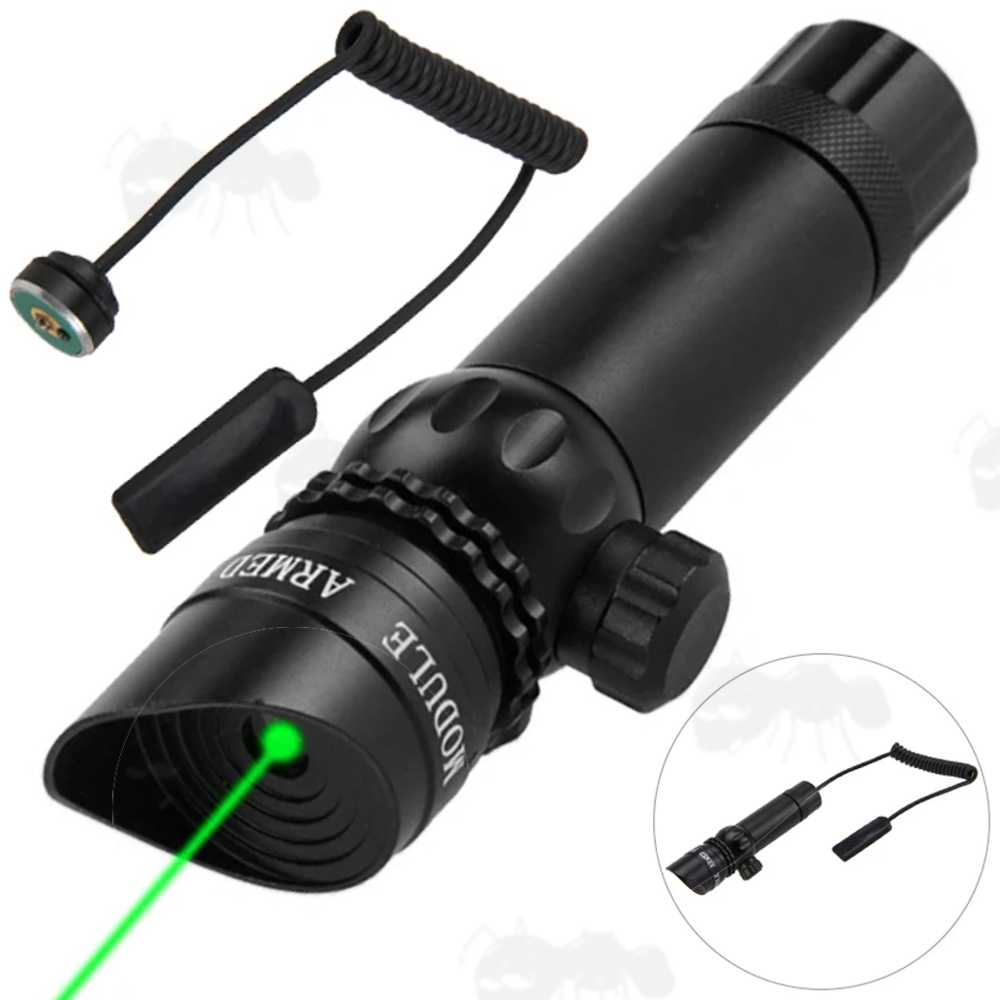 Adjustable Windage and Elevation Green Laser Rifle Sight with Rear Switch and Remote Tailcap