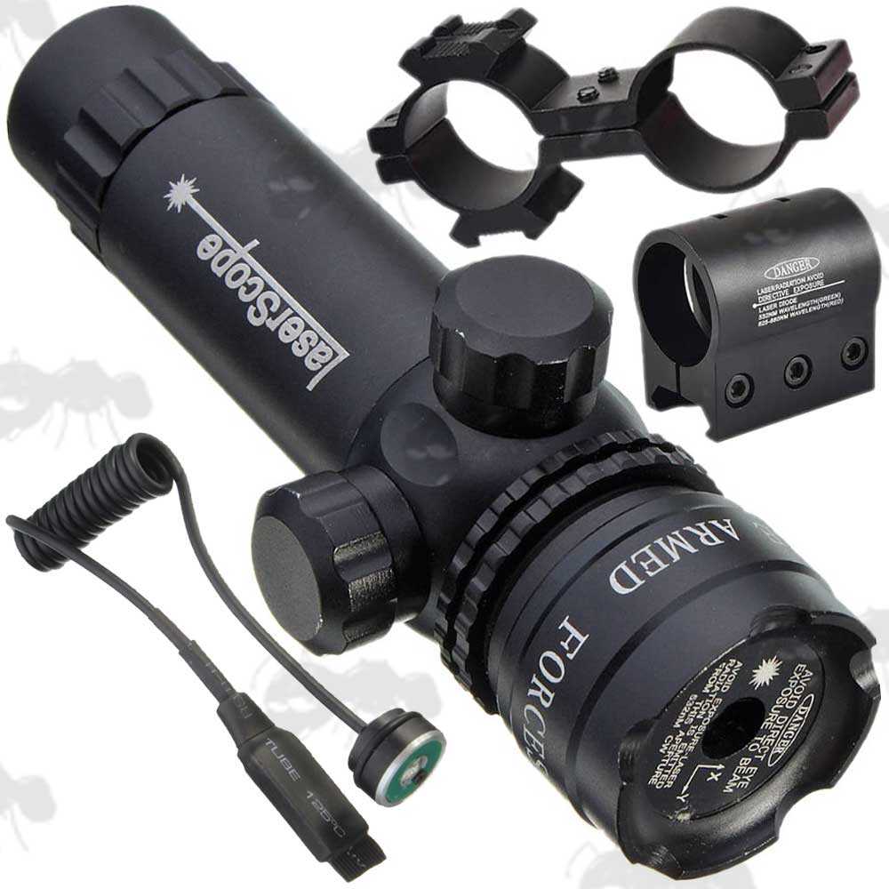 Adjustable Green Laser Sight with Remote Tailcap and Figure of Eight Scope Tube Mount and Weaver / Picatinny Rail Mount
