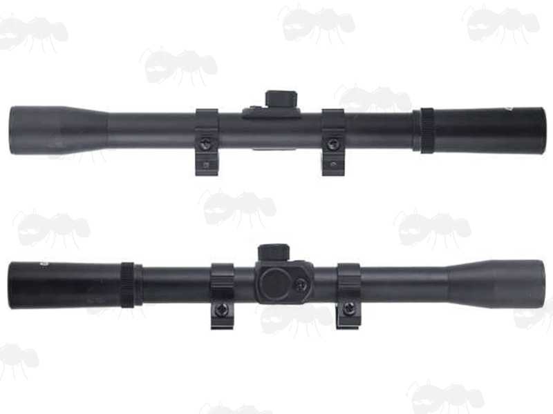 Side Views of The ANT 4x20 Duplex Crosshair Rifle Scope with Dovetail Rail Mounts