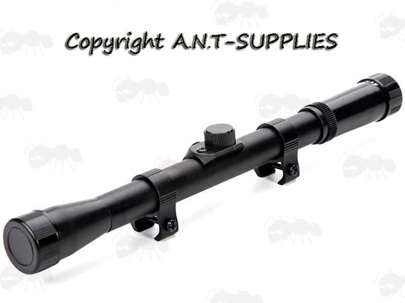 ANT 4x20 Duplex Crosshair Rifle Scope with Dovetail Rail Mounts & Lens Caps