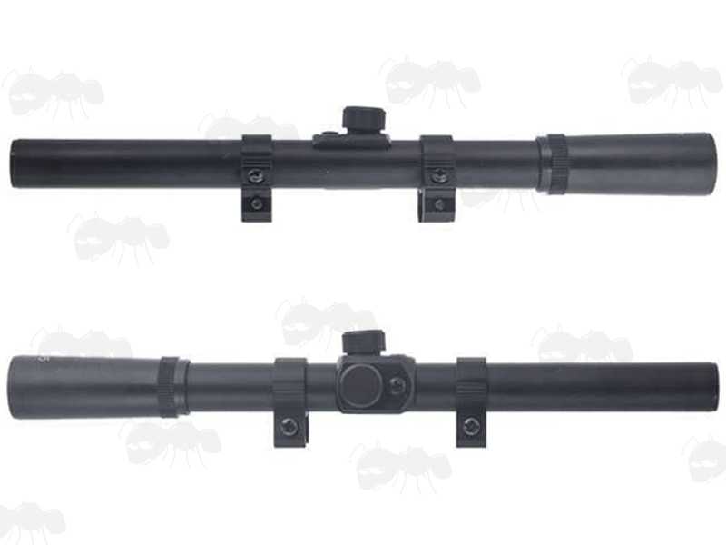 Side Views of The ANT 4x15 Duplex Crosshair Rifle Scope with Dovetail Rail Mounts