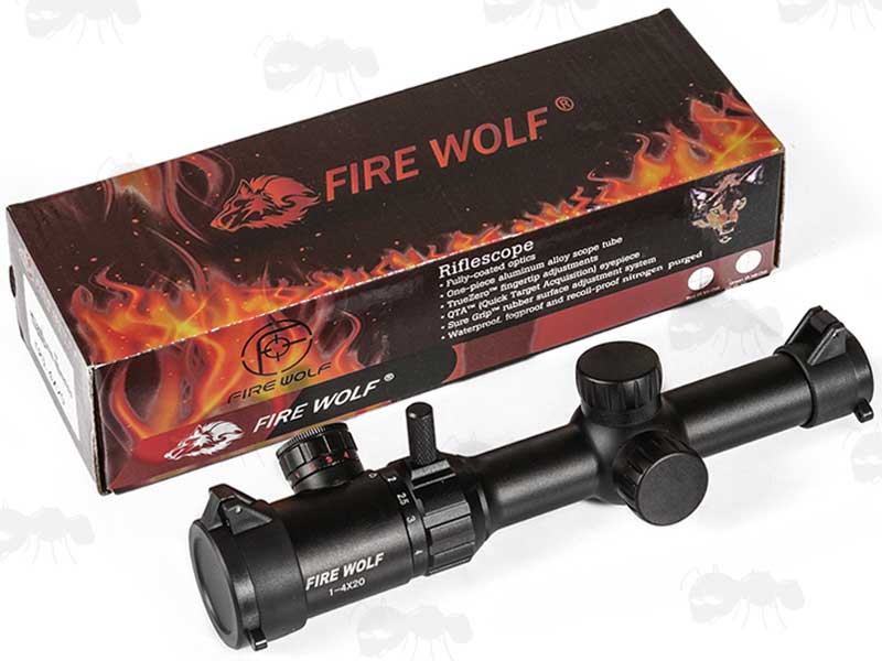 Short 1-4x20 Red and Green Illuminated LPVO Rifle Scope with See-Thru Bikini Style Lens Covers