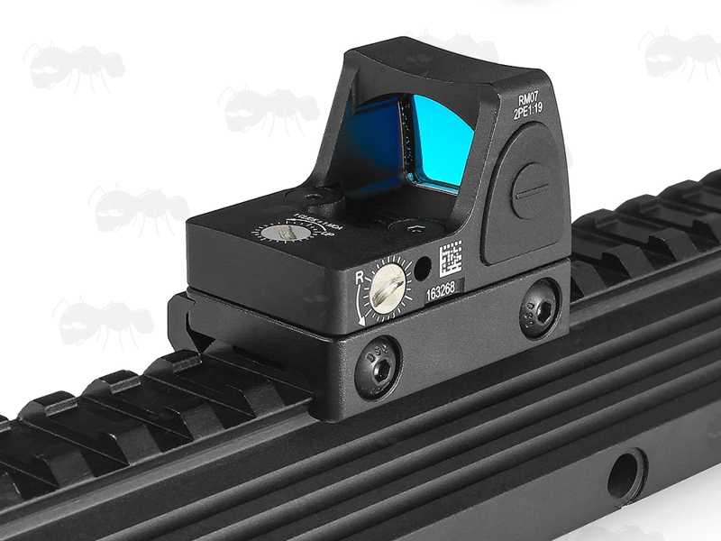 SOTAC RMR Base Sized Mini Reflex Sight with Brightness Settings Shown Fitted to a Picatinny Rail