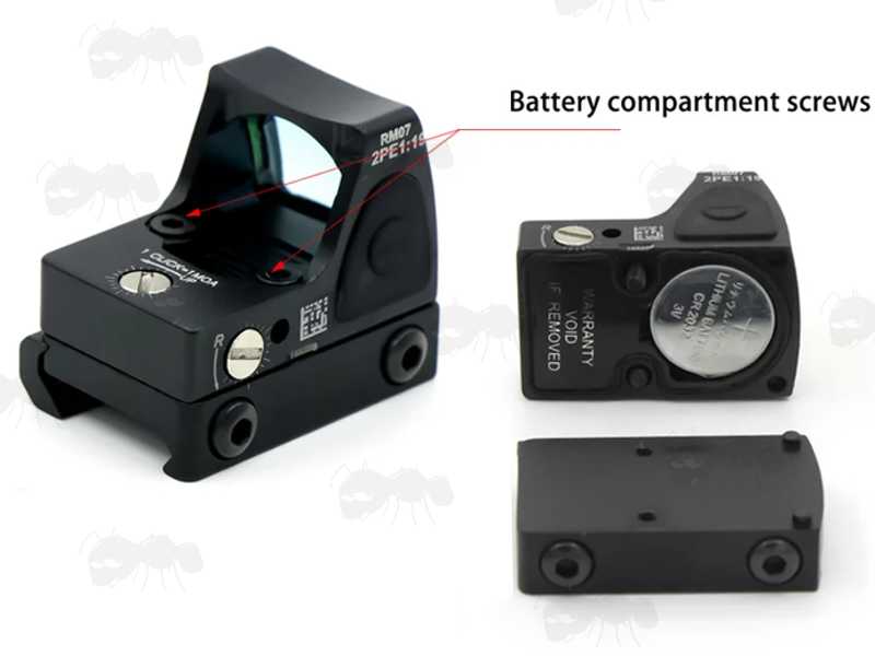 Battery Compartment View of The SOTAC RMR Base Sized Mini Reflex Sight with Brightness Settings