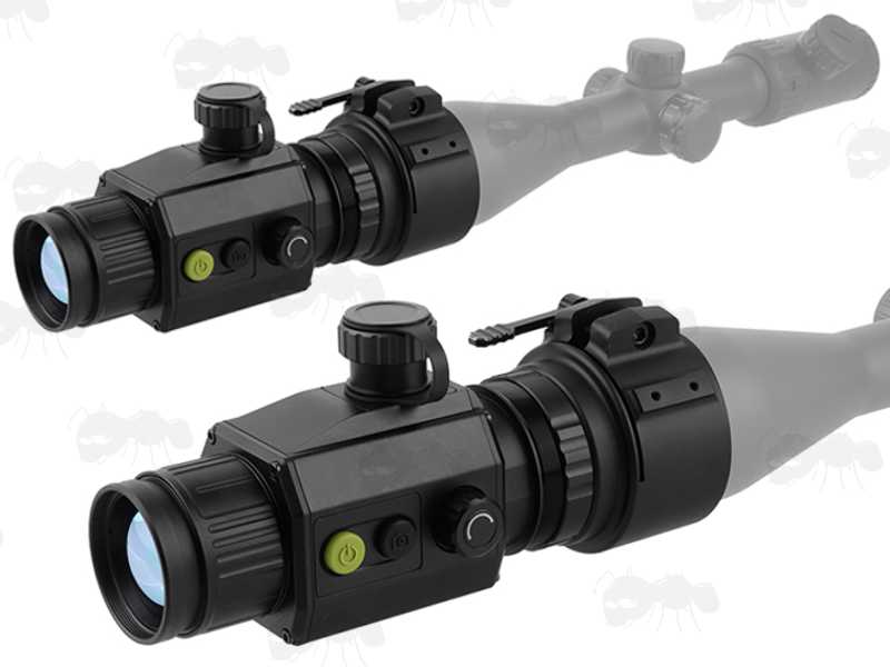 C4 Thermal Vision Rifle Scope Monocular, Shown Fitted to a Scope Objective Lens End