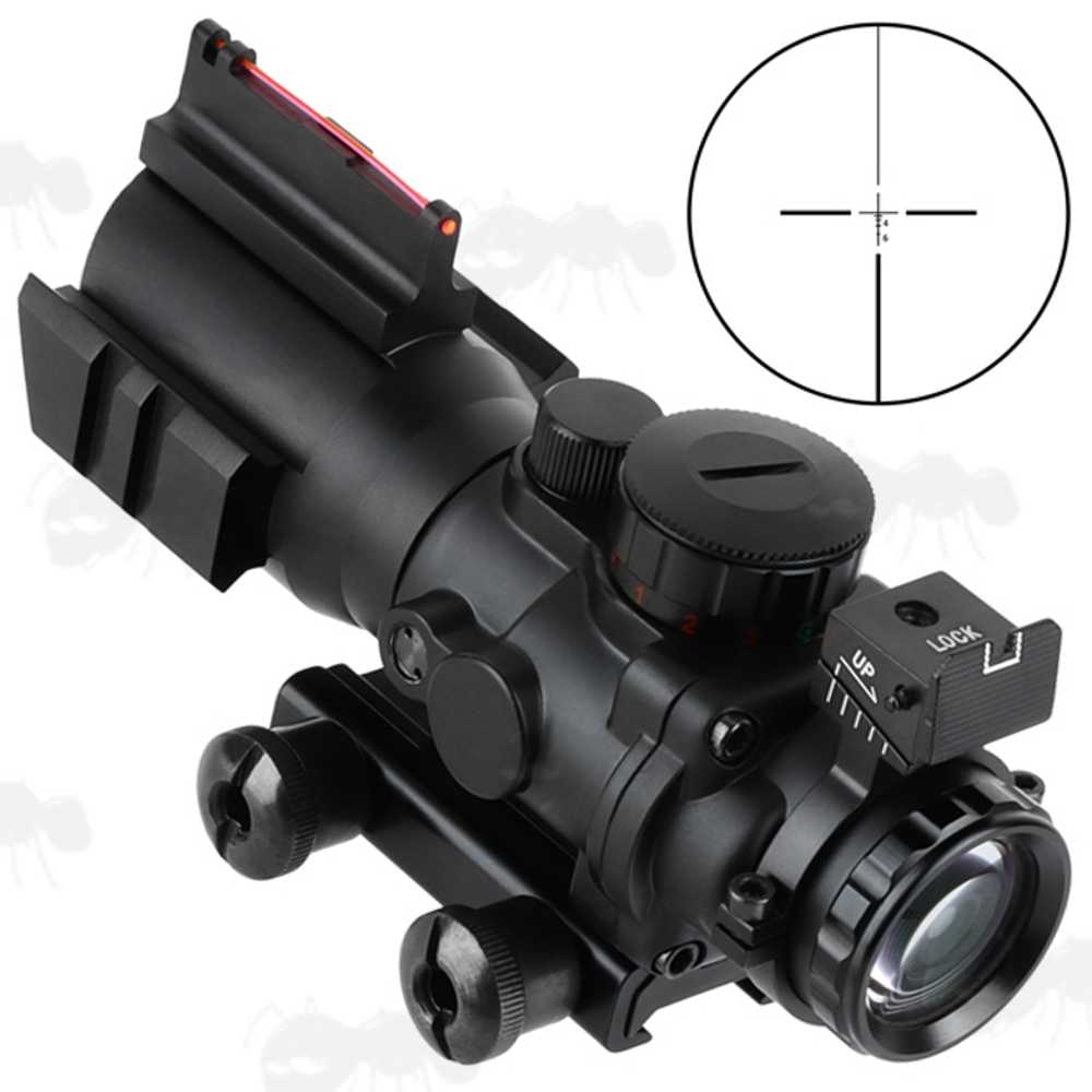AnTac Tri-Illuminated 4x32 Rifle Scope with Back-Up Fiber Optic Manual Sights