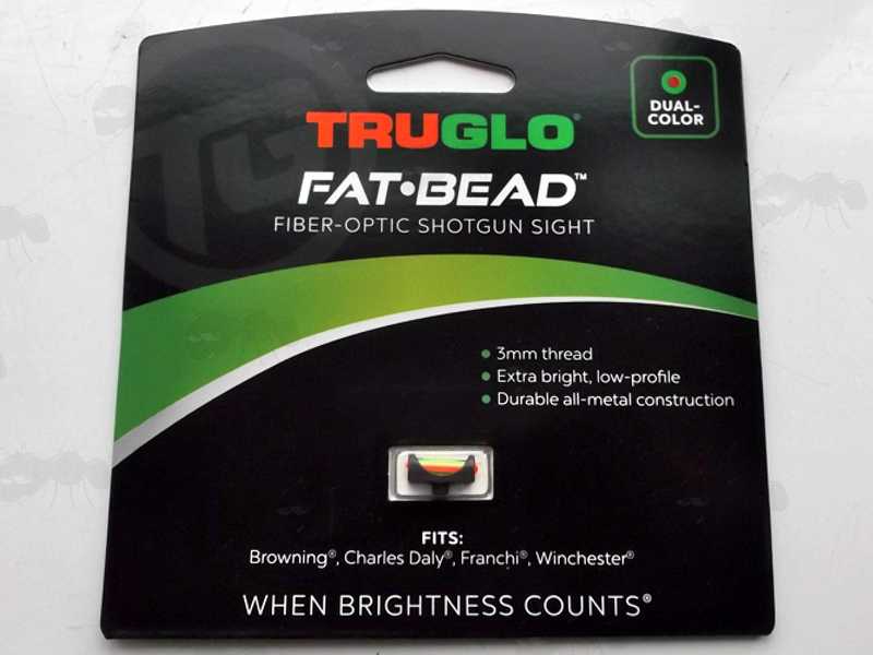 Truglo Fat Bead Shotgun Rib Fitting Dual Colour Red and Green Fiber Sight, with 3mm Diameter Thread, In Card Display Hanger Packaging