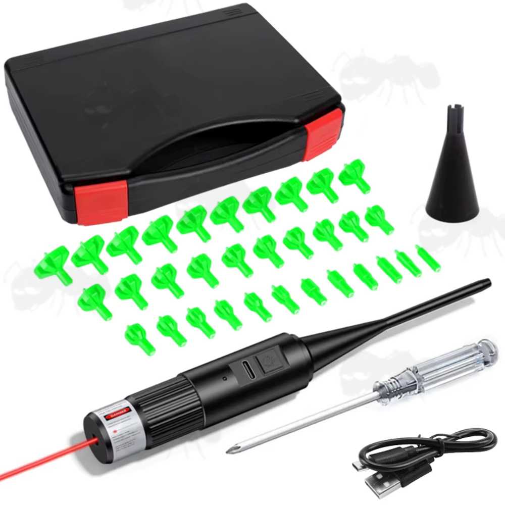 Universal Barrel Muzzle Fitting Red Laser Bore Sighting Kit in Case for Pistols, Rifles and Shotguns