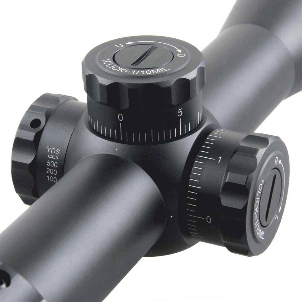 Close View of The Turrets on The Vector Optics 6-25x50SFP Marksman Rifle Scope
