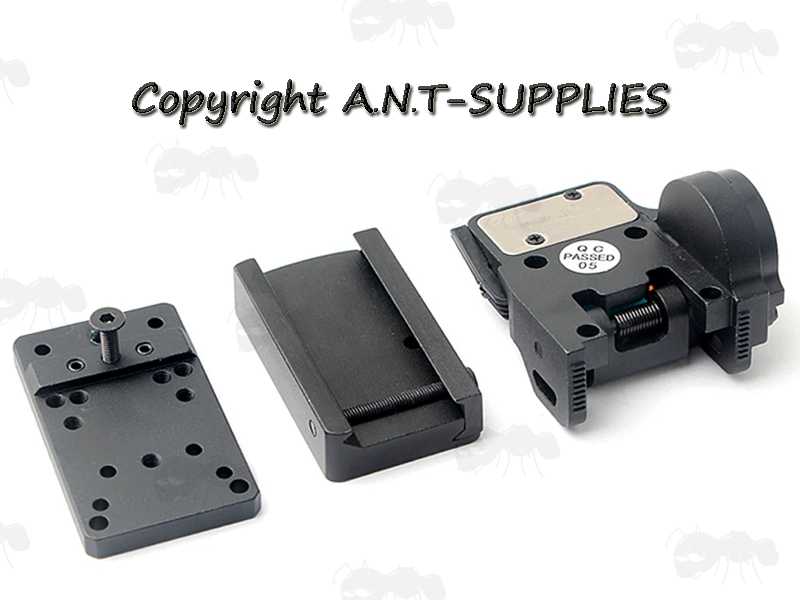 Black VISM Nano Reflex FlipDot Sight Shown with Glock and 20mm Wide Weaver / Picatinny Rail Base Mounts