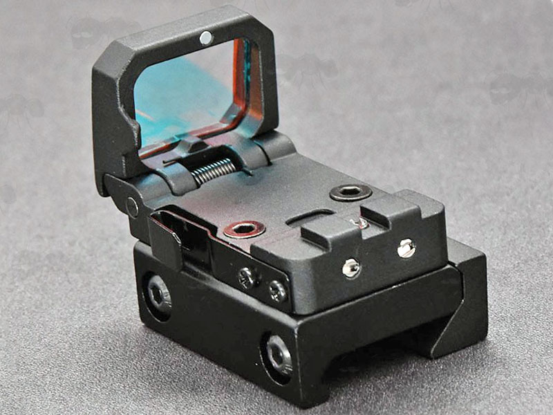 Black VISM Mini Reflex FlipDot Sight Fitted to the 20mm Wide Weaver / Picatinny Rail Base Mount