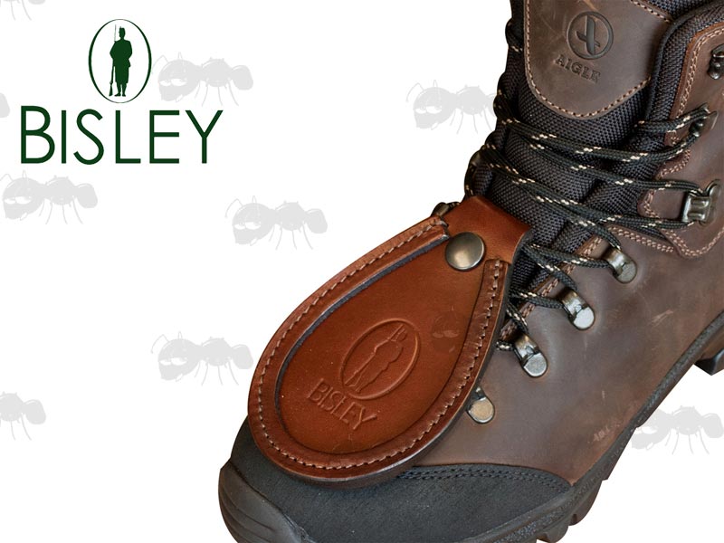 Bisley Dark Brown Leather Barrel Rest Toe Protector Fitted to a Brown Leather Boot