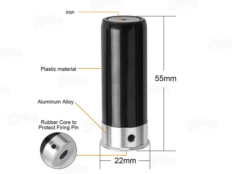 Dimensions and Guide to The Black Plastic Snap Cap with Black Silicone Primer for 12g Shotguns