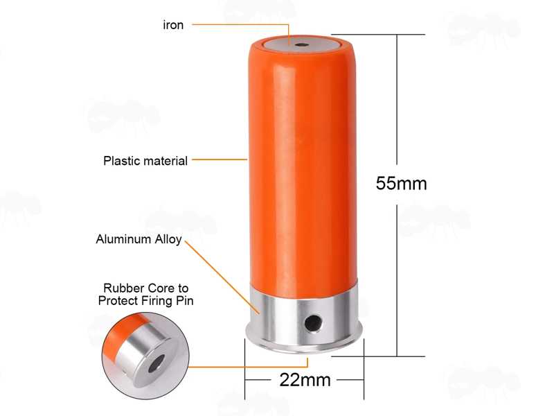 Dimensions and Guide to The Bright Orange Plastic Snap Cap with Black Silicone Primer for 12g Shotguns
