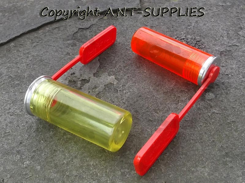12 Gauge Yellow Polymer and 20 Gauge Red Polymer Dummy Shotgun Cartridges with Safety Flags