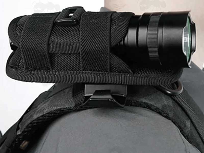 Slim Swivelling Belt Clip Torch / Baton Holster Shown with Torch Fitted on A Shoulder Strap for Hands-Free Use