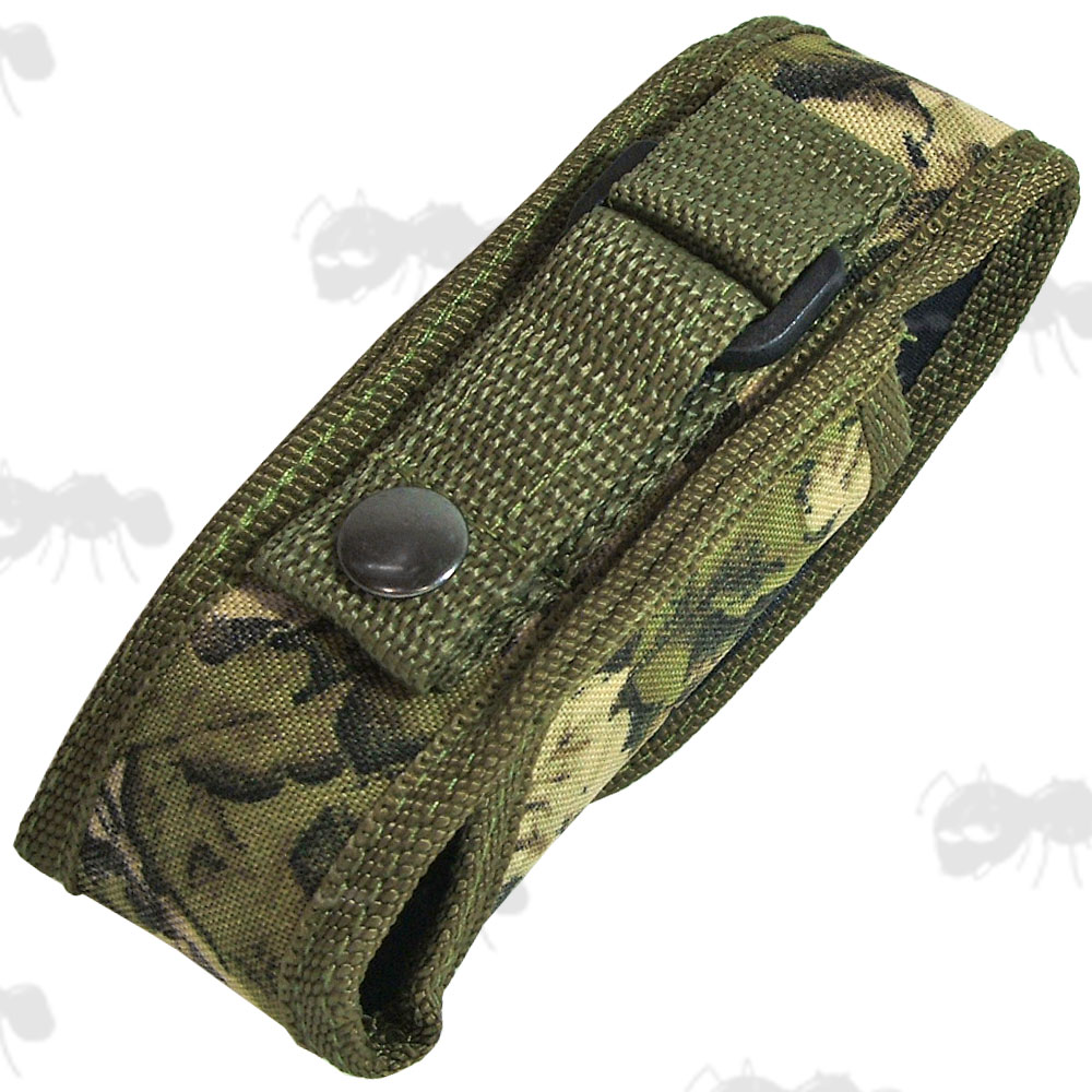 Woodland Camo Nylon Torch Pouch with Press Stud Fastener Flap and Fitting Strap