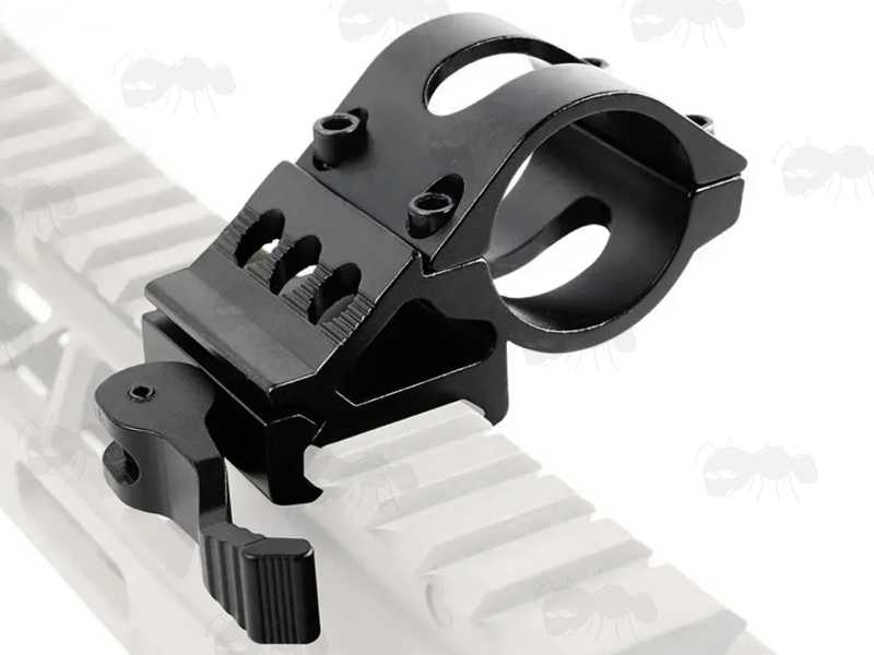 Black, 25mm Offset Weapon Light Mount for 20mm Weaver / Picatinny Rails Fitted to Rifle