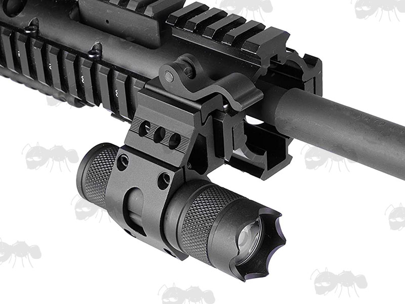 Black, 30mm Offset Weapon Light Mount for 20mm Weaver / Picatinny Rails Fitted to Rifle