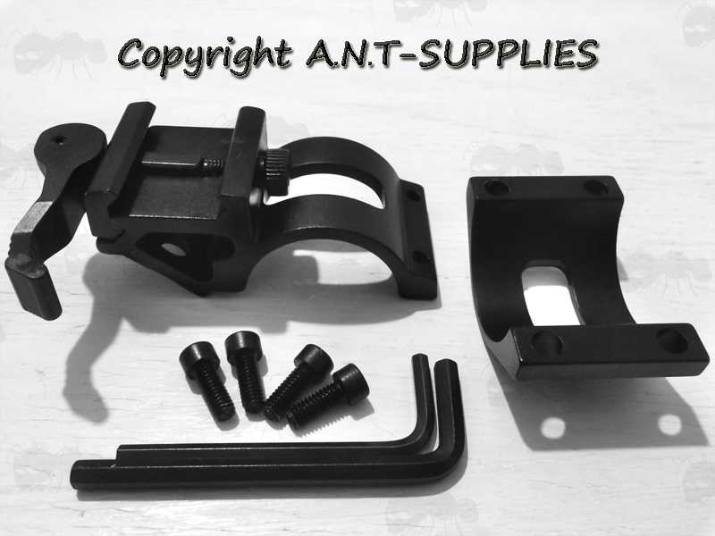 Dismantled View of The Black, 30mm Offset Weapon Light Mount for 20mm Weaver / Picatinny Rails
