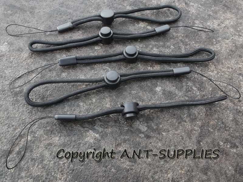 Bundle of Five Medium Length, Black Cord Torch Lanyards with Plastic Buckles and Toggles