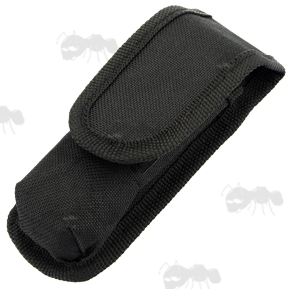 Closed Flap Black Nylon Compact Torch Pouch